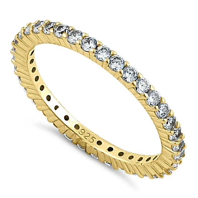 Ladies engagement ring with halo-Gold Plated Sterling Silver Eternity CZ Ring