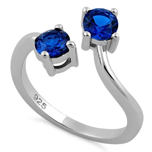 Ladies men’s wedding ring-Sterling Silver Blue Sapphire CZ Ring