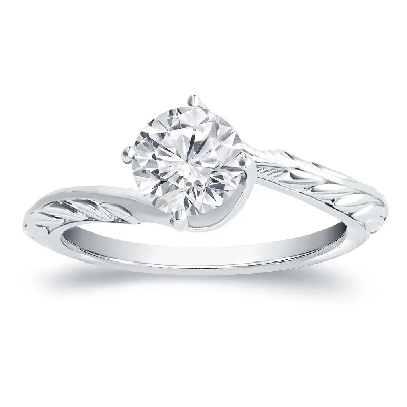 Ladies antique style engagement ring-Auriya Vintage Inspired 1/2ct Round Solitaire Moissanite Engagement Ring 14K Gold