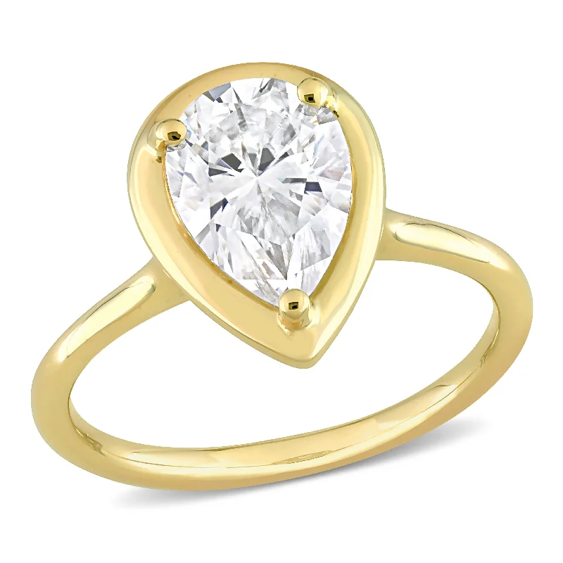 Ladies square engagement ring-Miadora 2ct DEW Pear Shape Created Moissanite Engagement Ring in 10k Yellow Gold