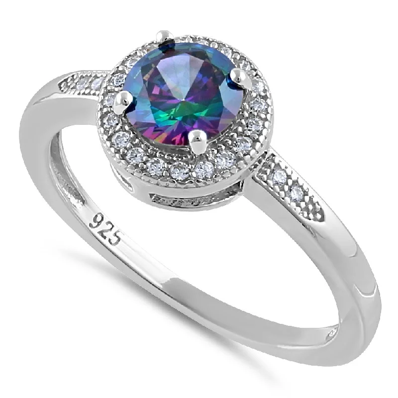 Ladies eternity ring-Sterling Silver Rainbow CZ Halo Ring