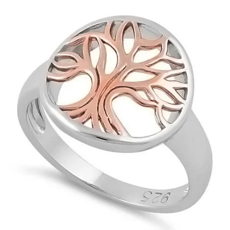 Ladies eternity ring-Sterling Silver Rose Gold Plated Tree of Life Ring