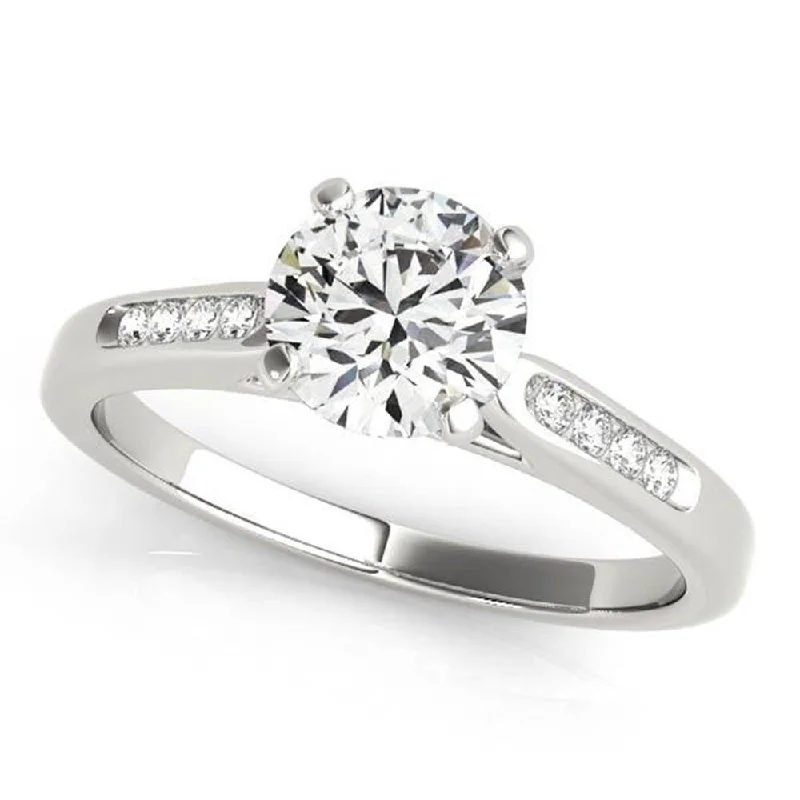 Ladies engagement ring with halo-Auriya Classic 1ct Round Moissanite and Diamond Engagement Ring 1/10ctw 14K Gold