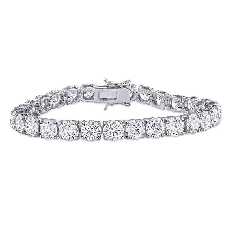 Ladies bracelet for engagement-Miadora Sterling Silver 40ct TGW Round-Cut Cubic Zirconia Tennis Bracelet