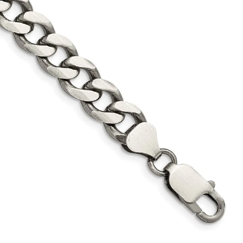 Ladies beaded bracelet-925 Sterling Silver Antiqued 8mm Curb Chain Bracelet, 9"