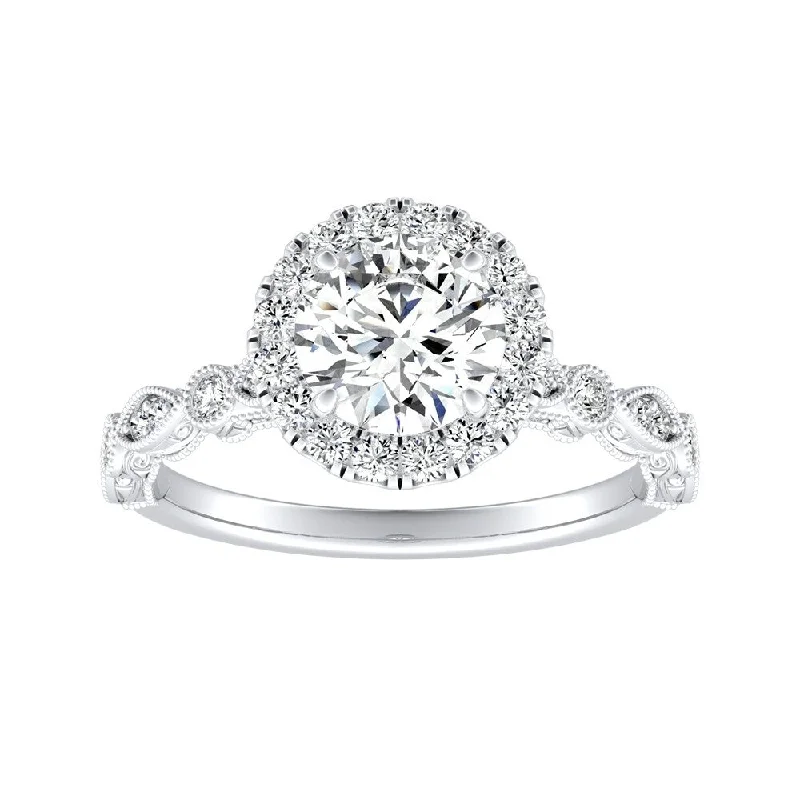 Ladies solitaire engagement ring-Auriya 14k Gold Vintage 4ct Moissanite Halo Diamond Engagement Ring 1/3ctw