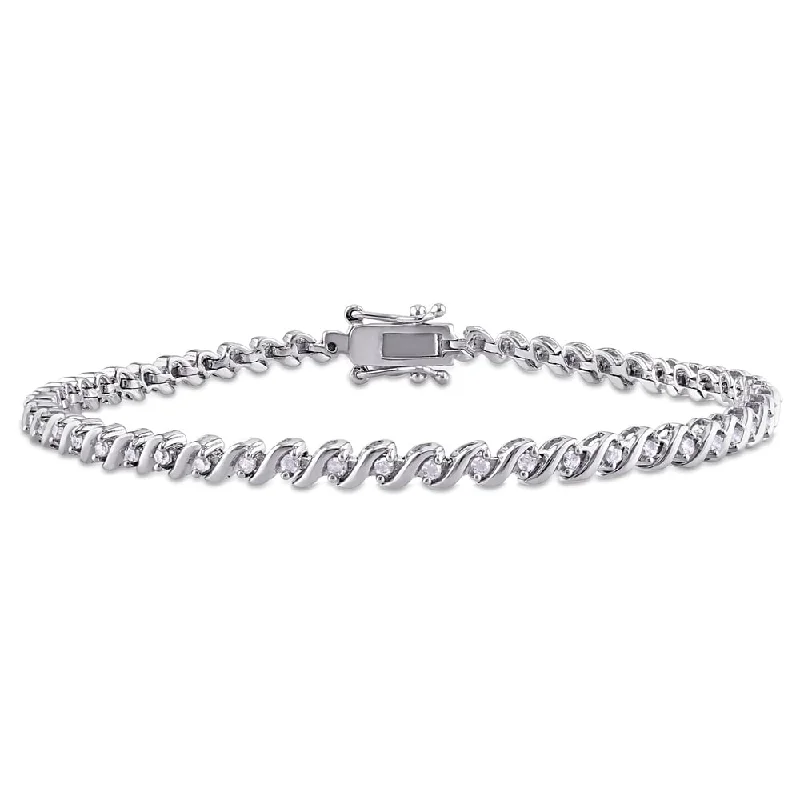 Ladies elegant charm bracelet-Miadora Sterling Silver 1/2ct TDW Diamond 'S' Style Tennis Bracelet (J-K, I2-I3)