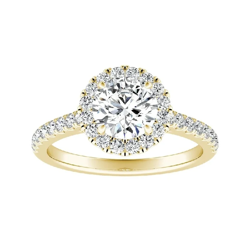 Ladies traditional engagement ring-Auriya 14k Gold 3/4ct Moissanite Halo Diamond Engagement Ring 3/8ctw