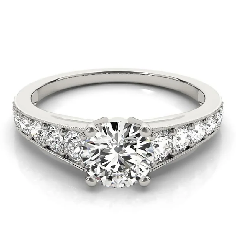 Ladies simple gold engagement ring-Auriya 1/2ct Round Moissanite and 3/8ctw Diamond Engagement Ring 14k Gold