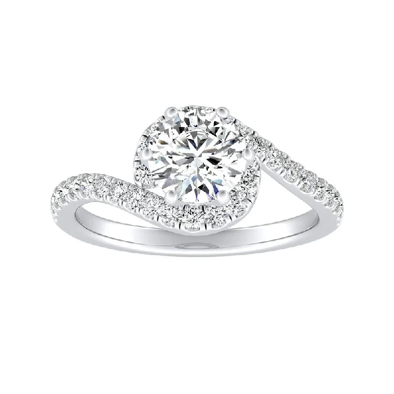 Ladies platinum engagement ring-Auriya Modern 1/2ct Moissanite and 1/3ctw Halo Diamond Engagement Ring 14K Gold