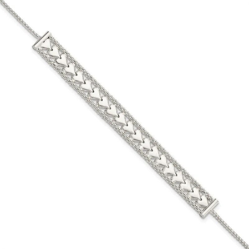 Ladies custom bracelet-925 Sterling Silver Hearts Chain Bracelet, 8" w/1in Extender