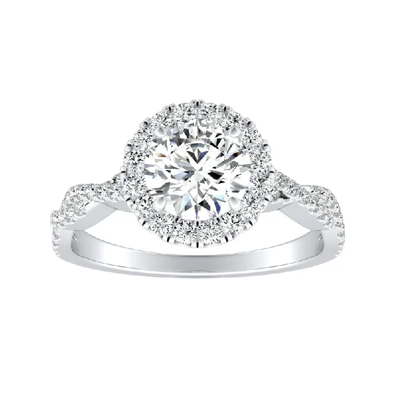 Ladies three-stone engagement ring-Auriya 14k Gold 1 1/2ct Round Moissanite Halo Diamond Engagement Ring 1/8ctw