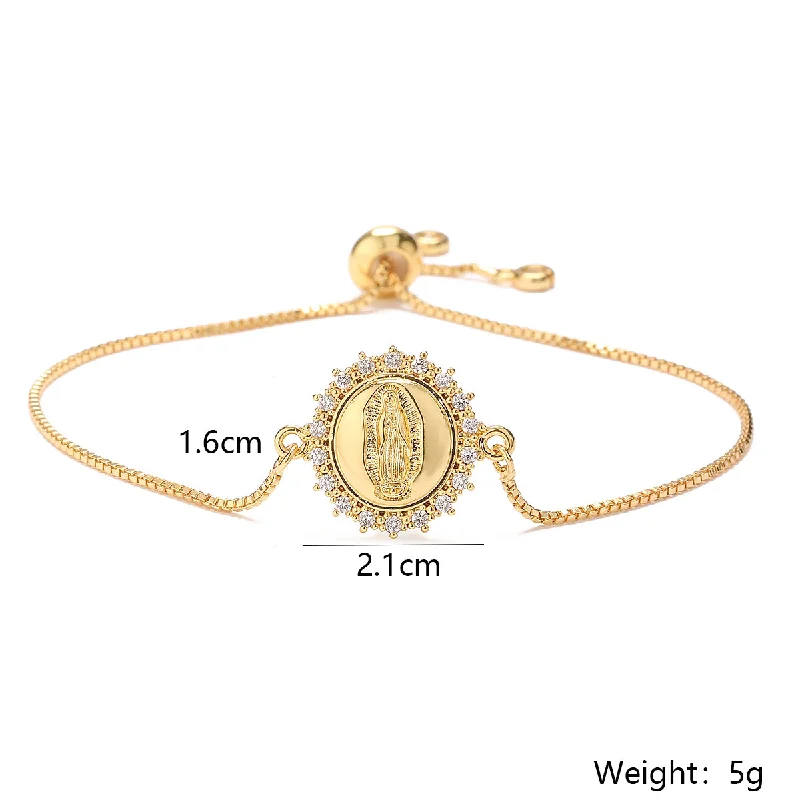 Ladies crystal charm bracelet-Copper 18K Gold Plated Simple Style Human Maria Inlay Zircon Bracelets