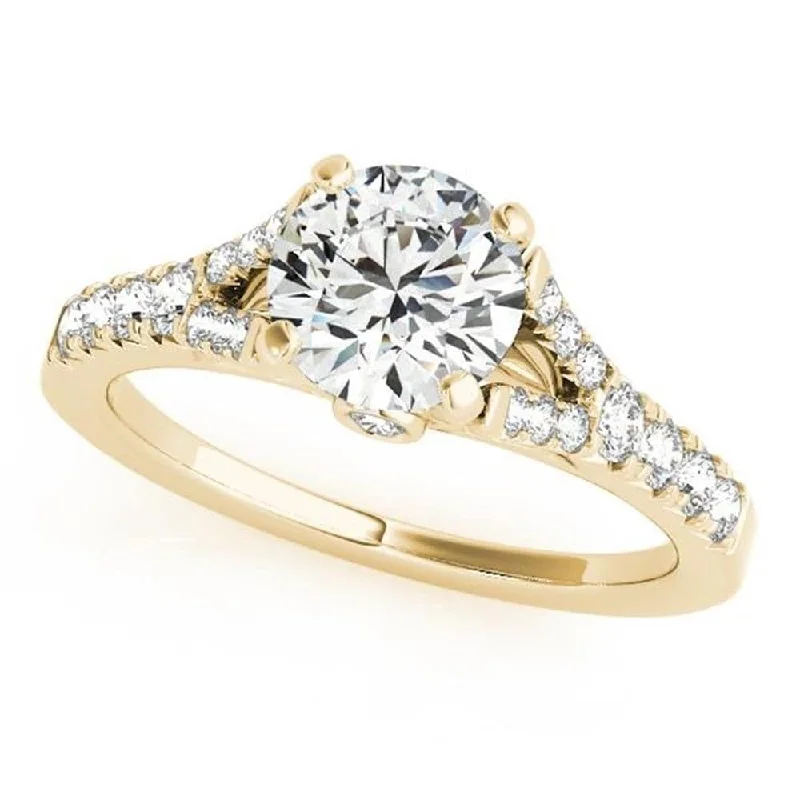 Ladies white gold engagement ring-Auriya Round 1ct Moissanite and 3/8ctw Side Stone Diamond Engagement Ring 14K Gold