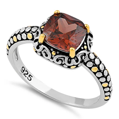 Ladies fashion statement ring-Sterling Silver Celtic Brown Cushion CZ Ring