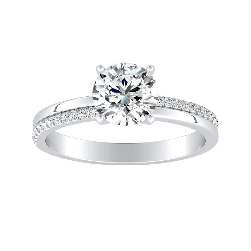 Ladies gold engagement ring-Auriya 14k Gold Modern 1ct Moissanite and Diamond Engagement Ring 1/8ctw