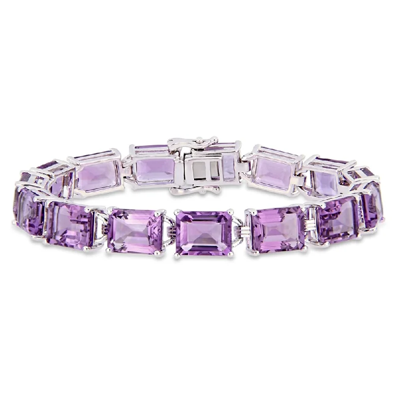 Ladies birthstone bracelet-Miadora Sterling Silver 45ct TGW Amethyst Tennis Bracelet