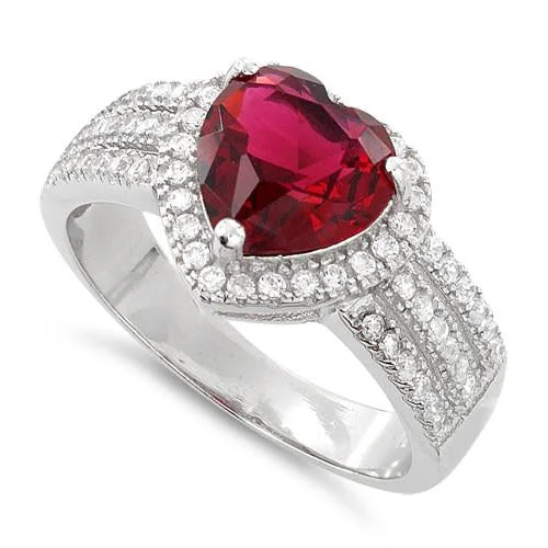 Ladies diamond ring-Sterling Silver Ruby Heart CZ Ring