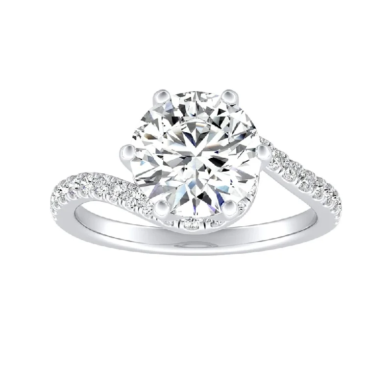 Ladies vintage-inspired engagement ring-Auriya 14k Gold Bypass 2 1/2ct Round Moissanite and 1/3ctw Halo Diamond Engagement Ring