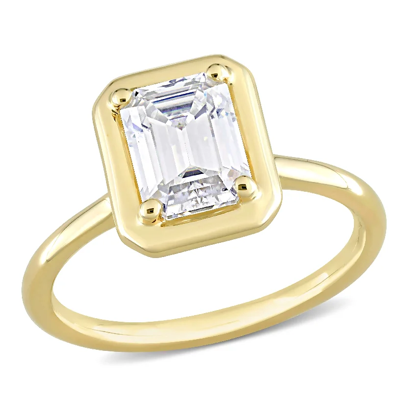 Ladies minimalist engagement ring-Miadora 1 3/4ct DEW Octagon Created Moissanite Engagement Ring in 10k Yellow Gold