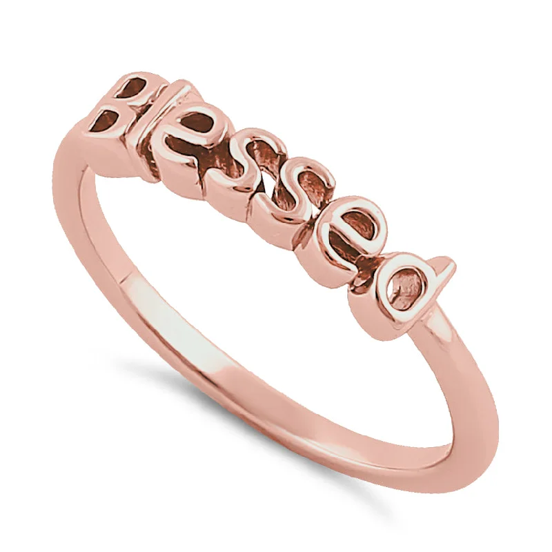 Ladies polished gold ring-Sterling Silver Rose Gold Plated "Blessed" Ring