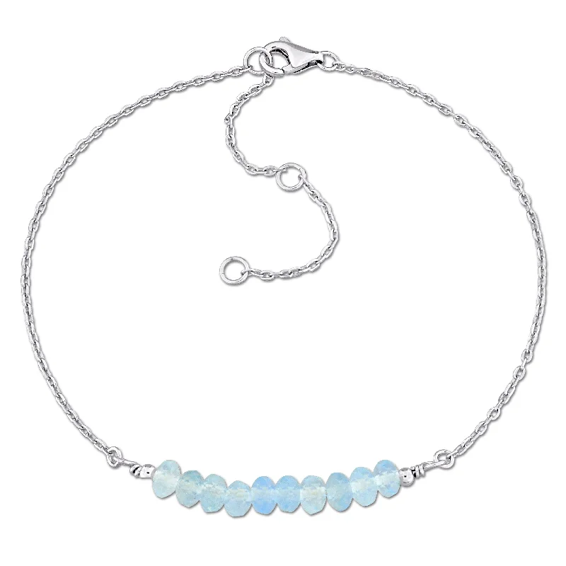 Ladies silver and gold bracelet-Miadora 1 1/2ct TGW Aquamarine Bead Bracelet in Sterling Silver-725+2 in