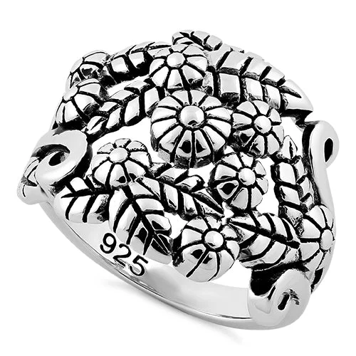 Ladies multi-stone ring-Sterling Silver Flowers Ring