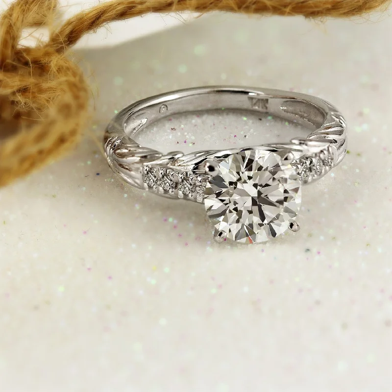 Ladies engagement ring with a diamond band-Auriya 14k Gold 2ct Round Moissanite and Diamond Engagement Ring 1/6ct TDW