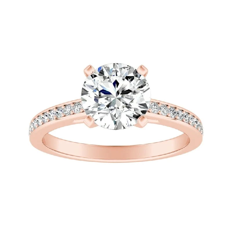 Ladies engagement ring with hidden diamonds-Auriya 14k Gold 4ct Round Moissanite and Diamond Engagement Ring 1/6ctw