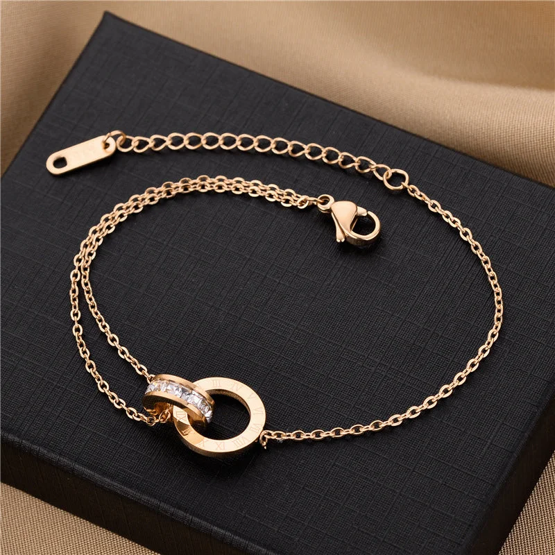 Ladies diamond bracelet-Elegant Simple Style Double Ring Titanium Steel Bracelets