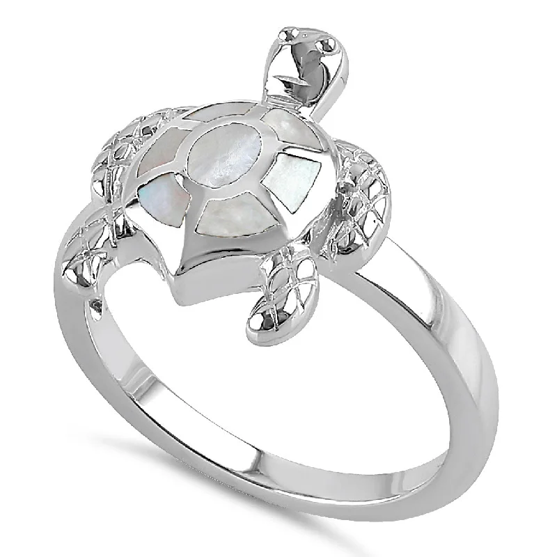 Ladies princess cut ring-Sterling Silver Turtle Mother of Pearl Ring