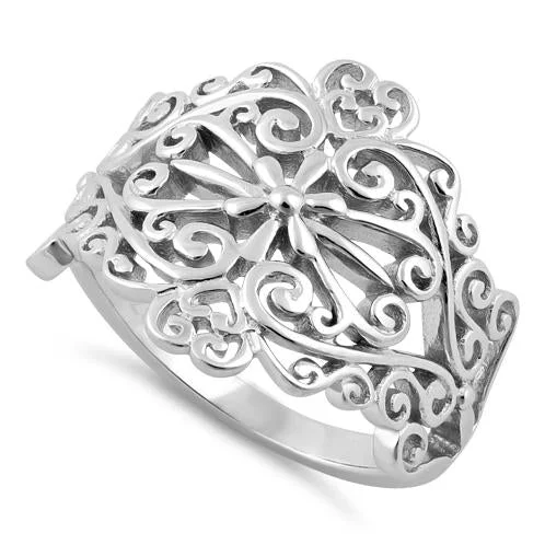 Ladies wedding band-Sterling Silver Heart Swirl Ring