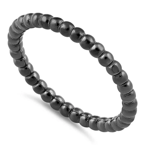 Ladies silver wedding ring-Black Rhodium Plated Stackable Bead Ring