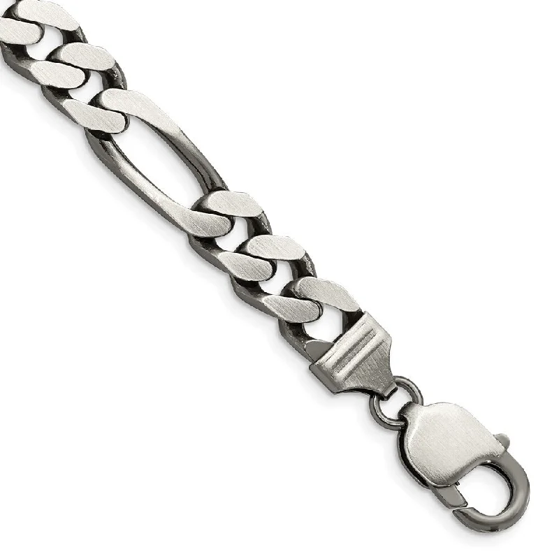 Ladies crystal bracelet-925 Sterling Silver Antiqued 9mm Figaro Chain Bracelet, 8"