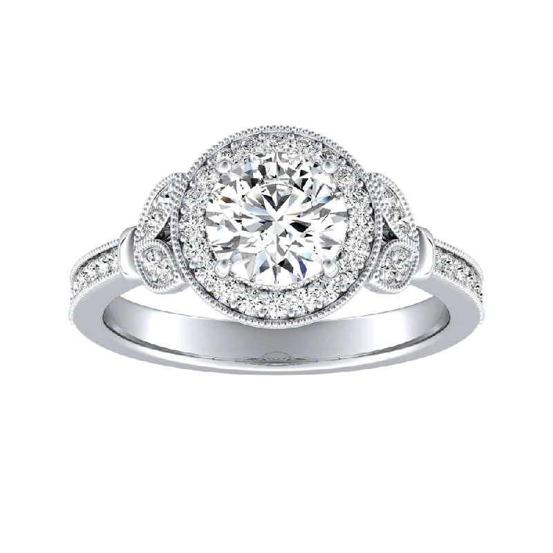 Ladies halo diamond engagement ring-Auriya 14k Gold 1 1/4ctw Vintage Moissanite Engagement Ring