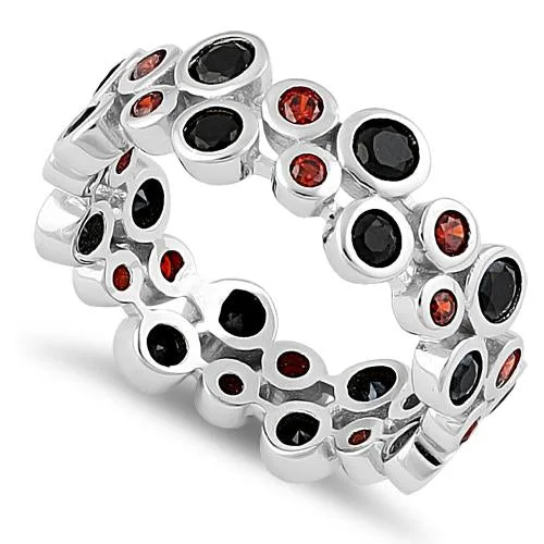 Ladies vintage ring-Sterling Silver Eternity Bubbles Black Dark Garnet CZ Ring