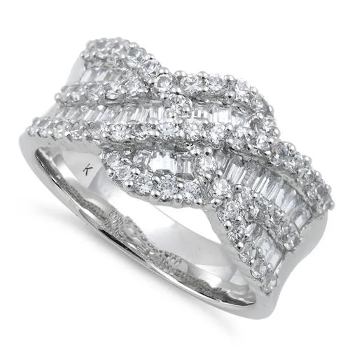 Ladies comfort fit ring-Sterling Silver Elegant Wave CZ Ring