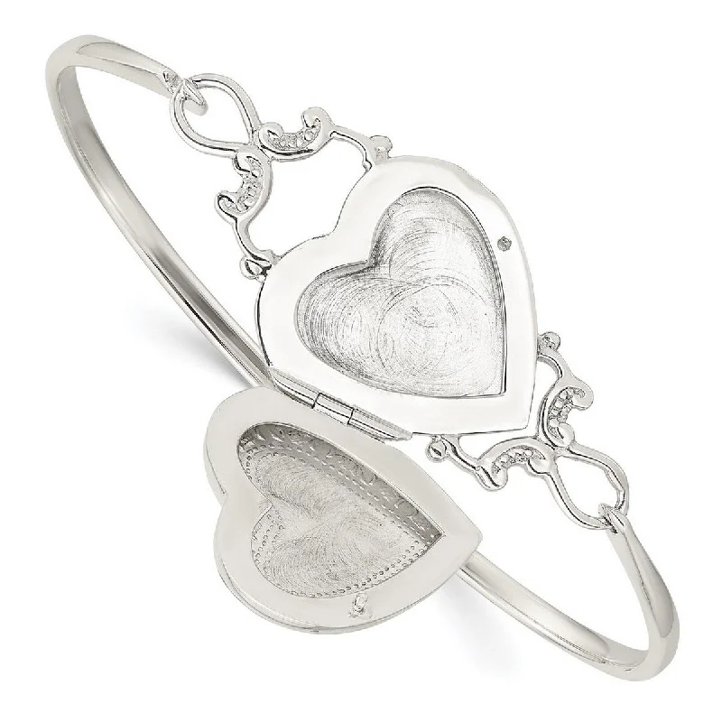 Ladies modern bracelet-Curata 925 Sterling Silver 7" Ornate Sidewasy Heart Locket Hook Bangle Bracelet