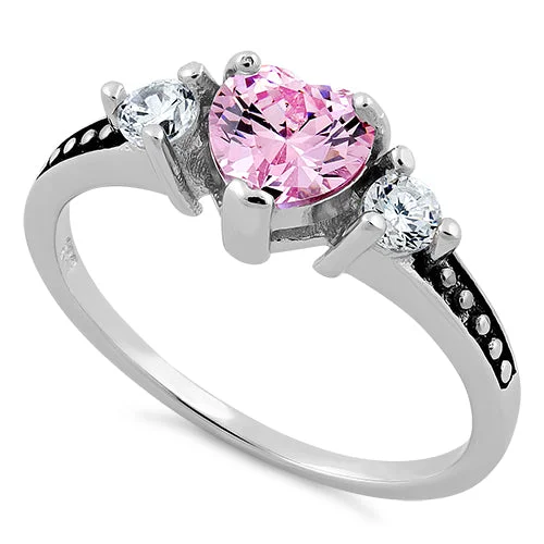 Ladies delicate ring-Sterling Silver Heart Pink CZ Ring