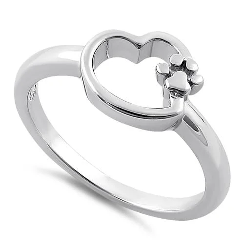 Ladies simple ring-Sterling Silver Paw & Heart Ring