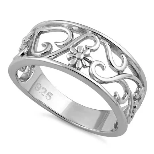 Ladies cocktail ring-Sterling Silver Flower Vines Ring