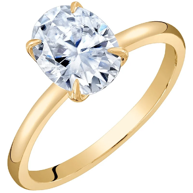 Ladies vintage diamond engagement ring-Oravo 2ct Moissanite Oval Solitaire Engagement Ring in 14k Yellow Gold