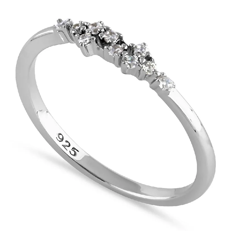 Ladies diamond wedding band-Sterling Silver Unique Dainty Cluster Round Clear Cut CZ Ring