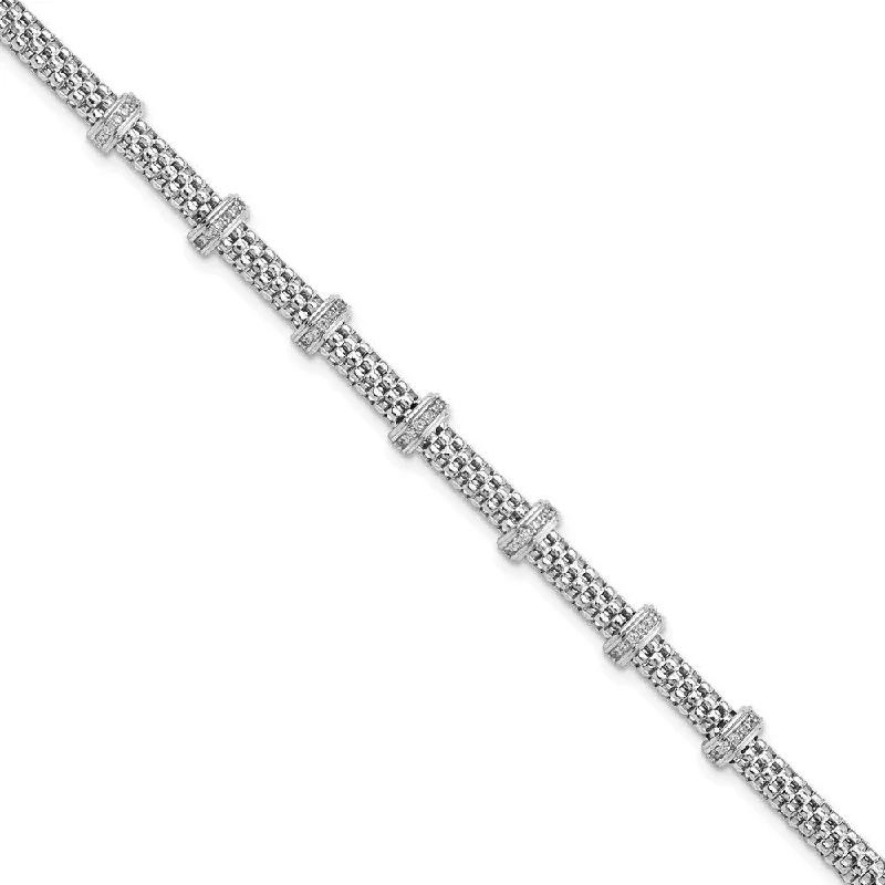 Ladies infinity charm bracelet-925 Sterling Silver Rhodium-plated Cubic Zirconia Bracelet, 7.5" (W-6.34mm)