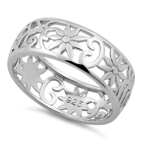 Ladies men’s ring-Sterling Silver Flower Band Ring