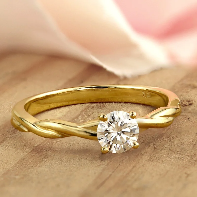 Ladies unique diamond engagement ring-Auriya 14k Gold Twisted 1/2ctw Round Solitaire Moissanite Engagement Ring