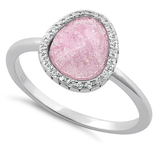 Ladies diamond ring for her-Sterling Silver Offset Oval Pink Ice Galaxy CZ Ring