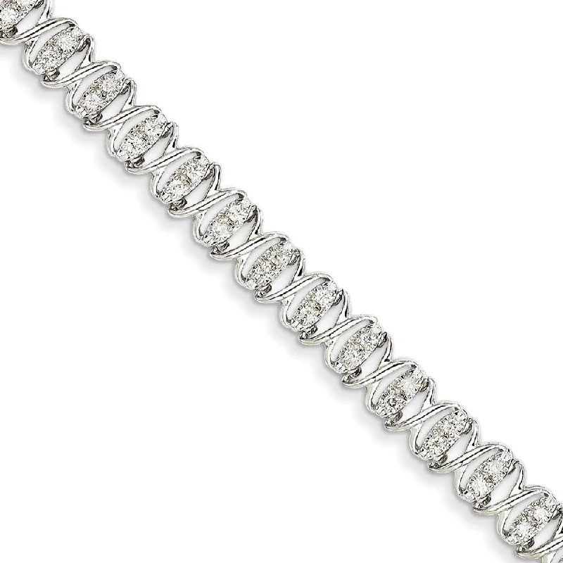 Ladies silver cuff bracelet-14k White Gold 7mm Diamond Fancy Bracelet, 7" (1cttw)