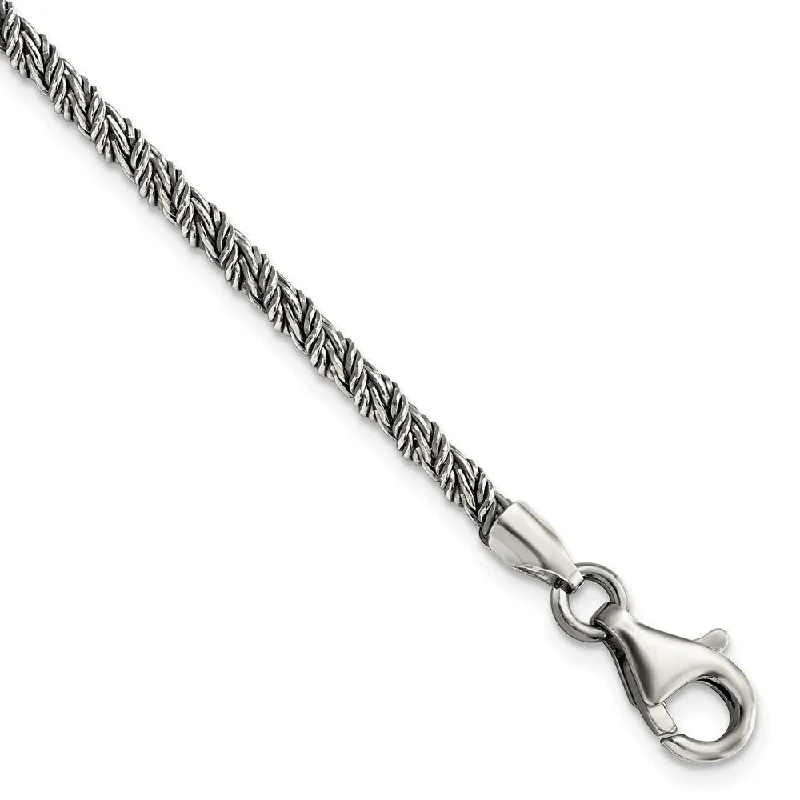 Ladies infinity charm bracelet-925 Sterling Silver Antiqued Rope Bracelet, 8" (W-3mm)