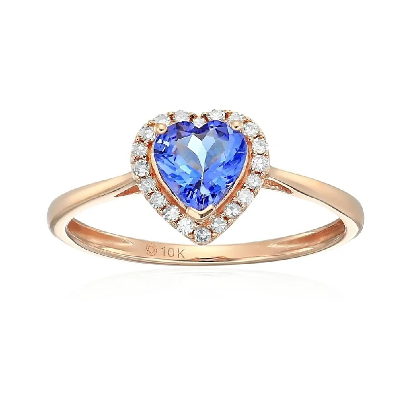 Ladies vintage diamond engagement ring-10k Rose Gold Tanzanite and Diamond Solitaire Engagement Ring